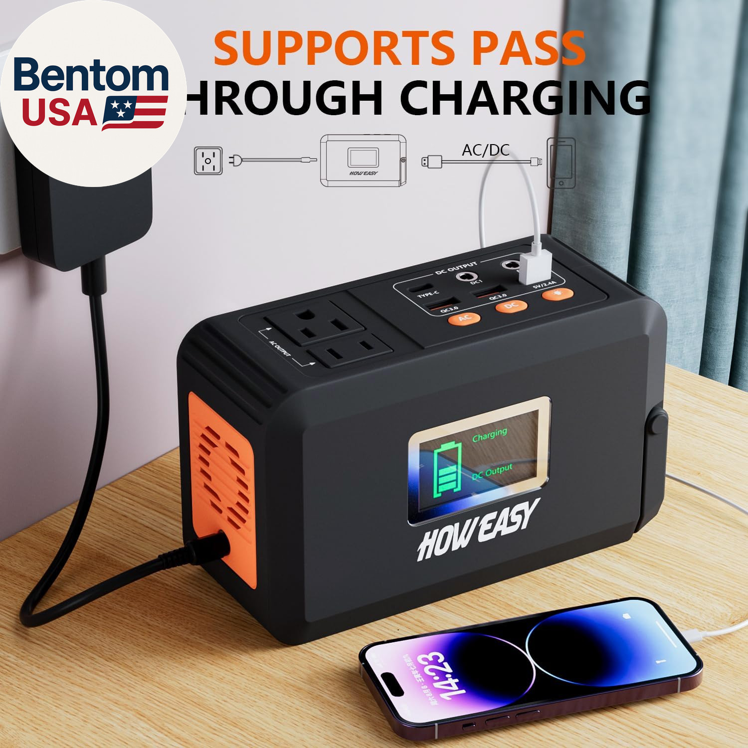 Portable Power Station,120W(240W Peak) Solar Generator,88Wh Lithium Battery Powe