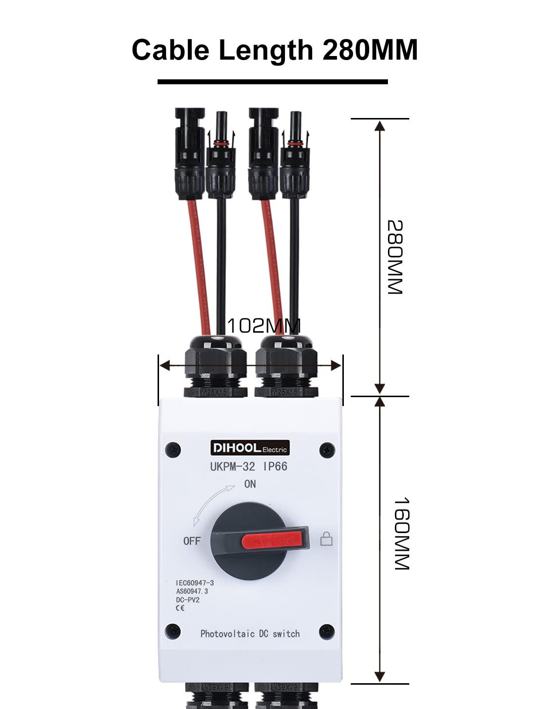 Solar Disconnect Switch,32 Amp DC600V,2 String 2 in 2 Out Isolator,Ip66 Waterpro