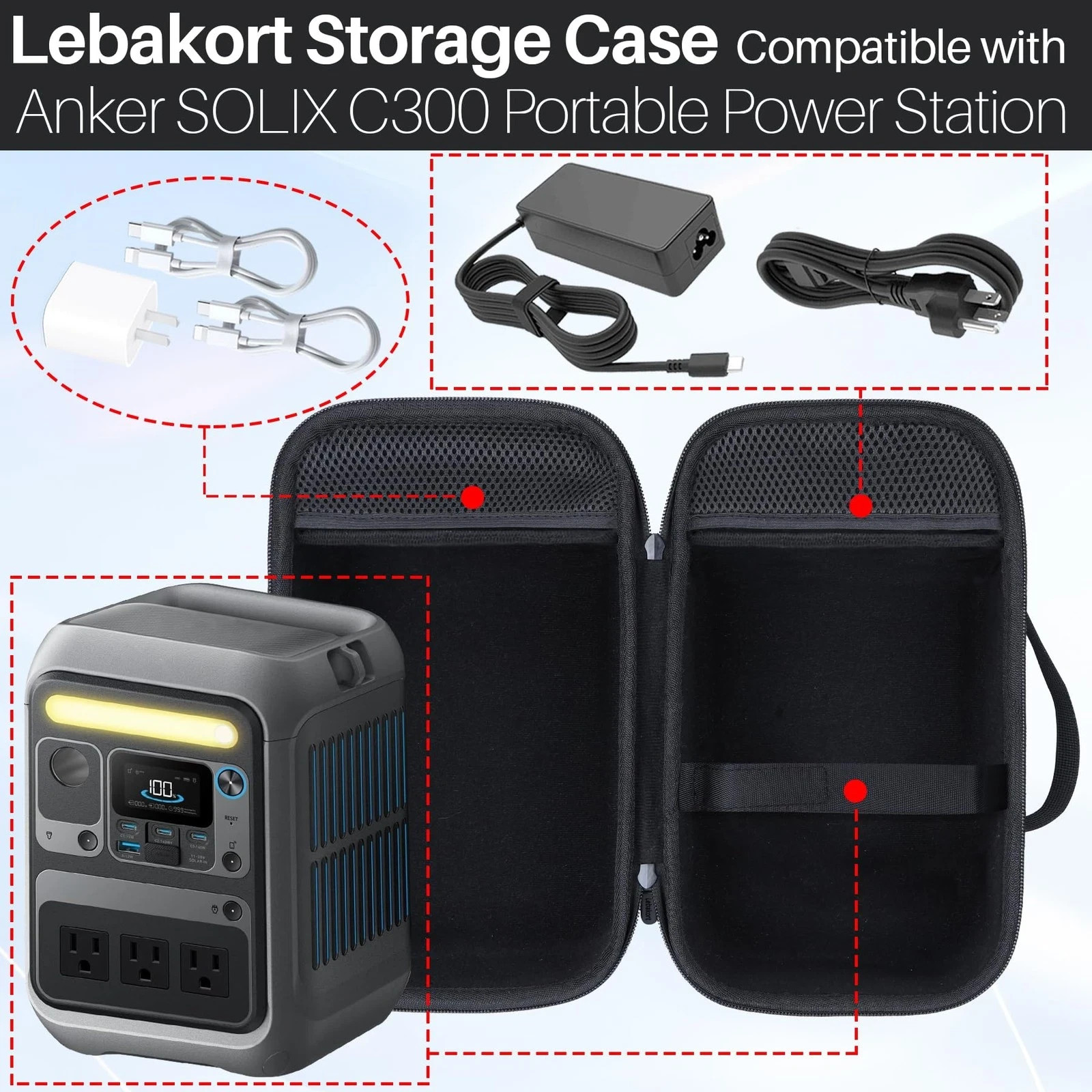 Lebakort Hard Case Compatible with Anker SOLIX C300 Portable Power Station Ou…