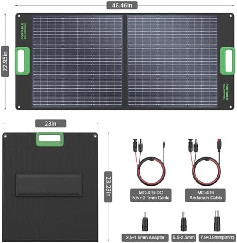 100W Portable Solar Panel, 23.5% High Efficiency ETFE Foldable Solar Charger for