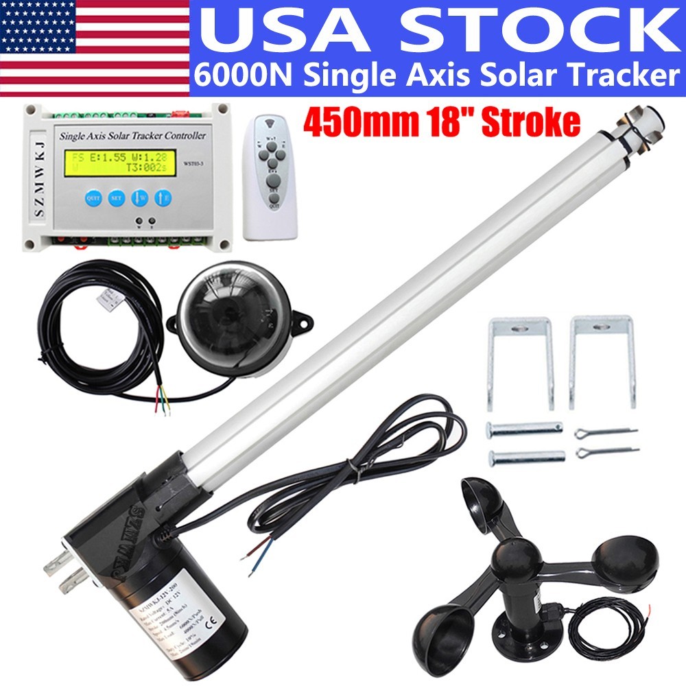 Single Axis Solar Tracker + 18″ 6000N Linear Actuator + Wind Sensor System Kits