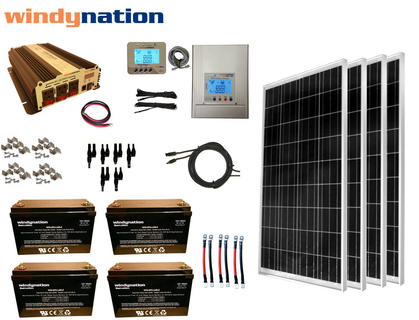 400W 12V MPPT Solar Panel Kit + Power Inverter + AGM Battery RV Boat Off Grid