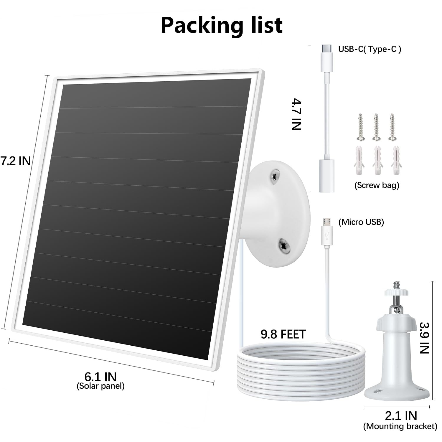 6W Solar Panel for Outdoor Security Camera with Micro USB & – white-1Pack