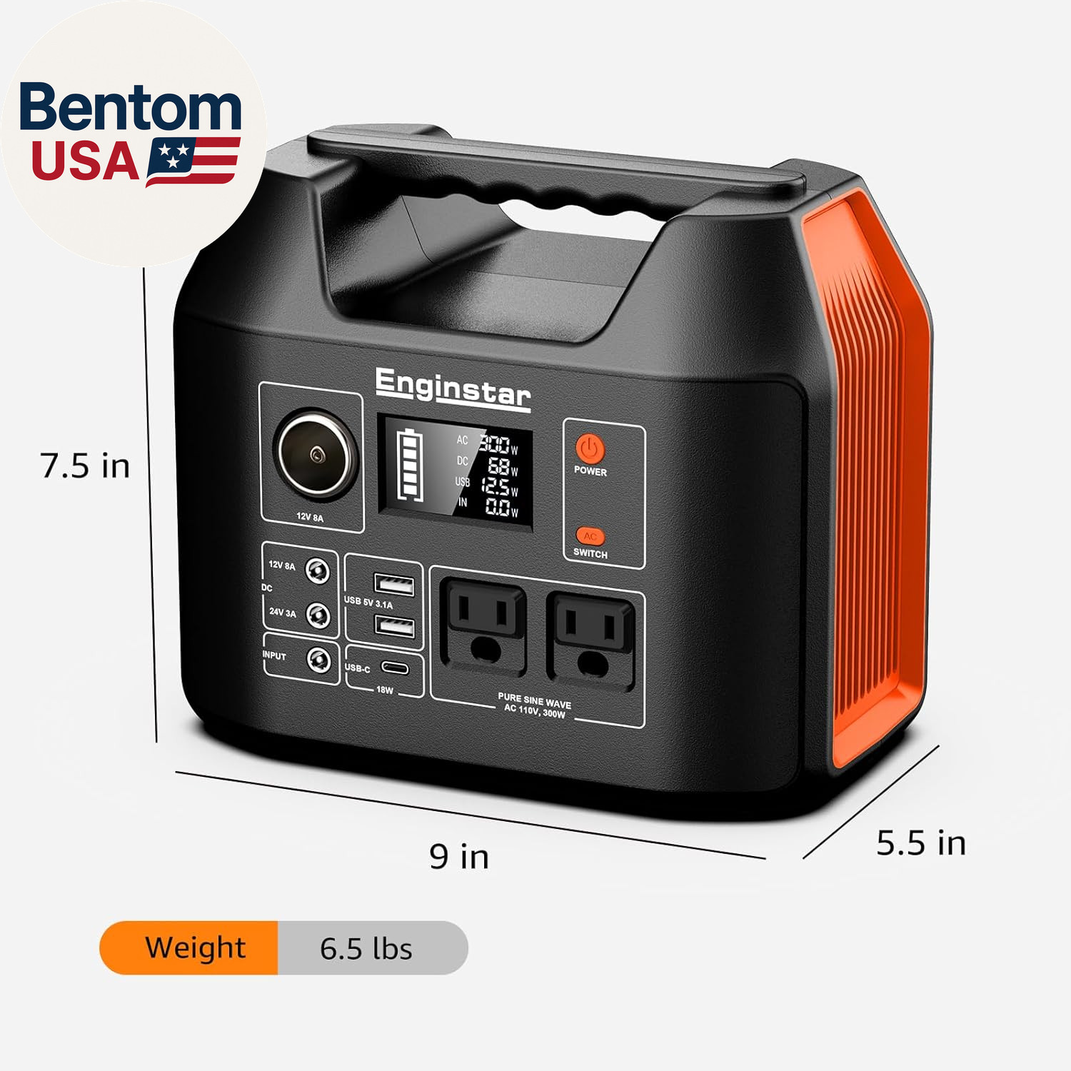 Portable Power Station 300W 296Wh Battery Bank with 110V Pure Sine Wave AC Outle