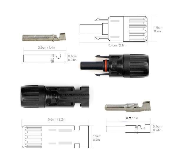 Pair of Solar Connector Plug Cable Connectors (male/female) Photovoltaic Systems
