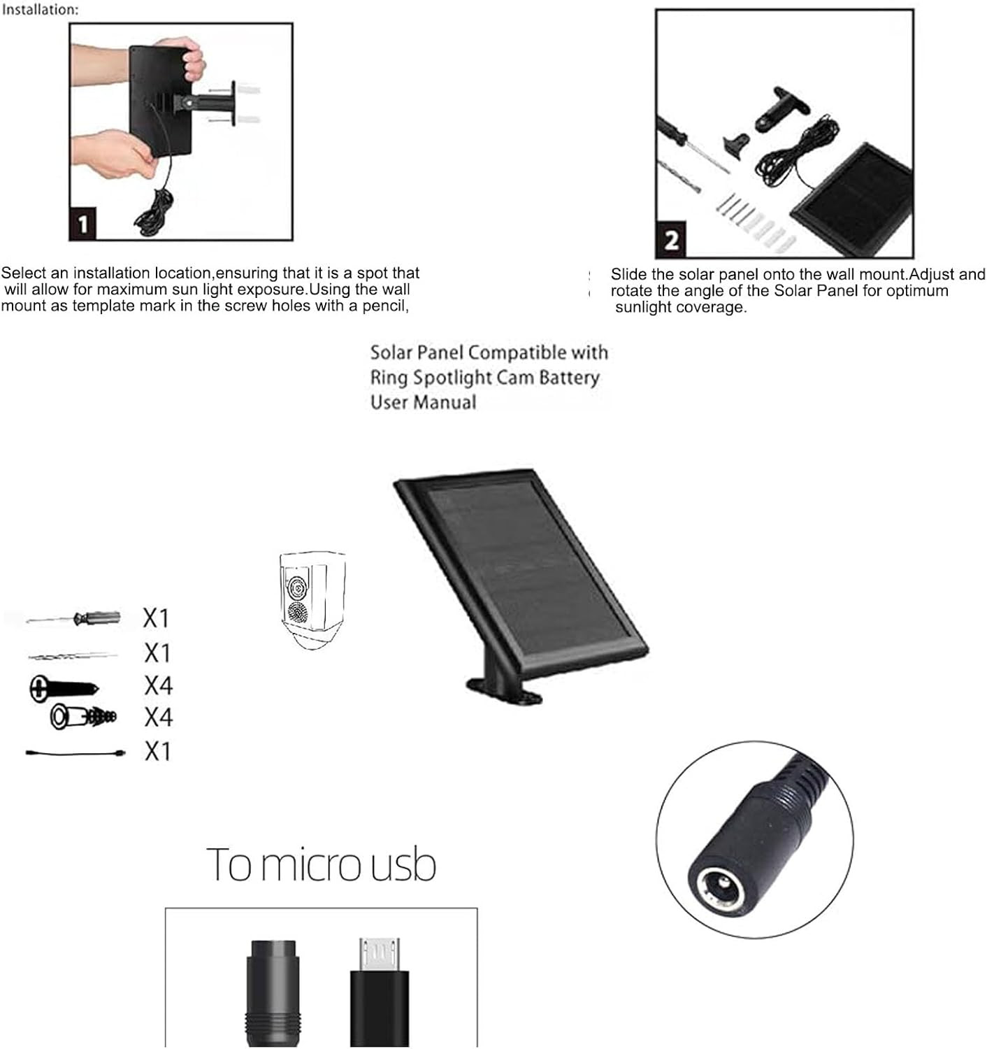2 Pack Ring Solar Panel(2Nd Generation), 5W Ring Solar Panel Charger with Mount