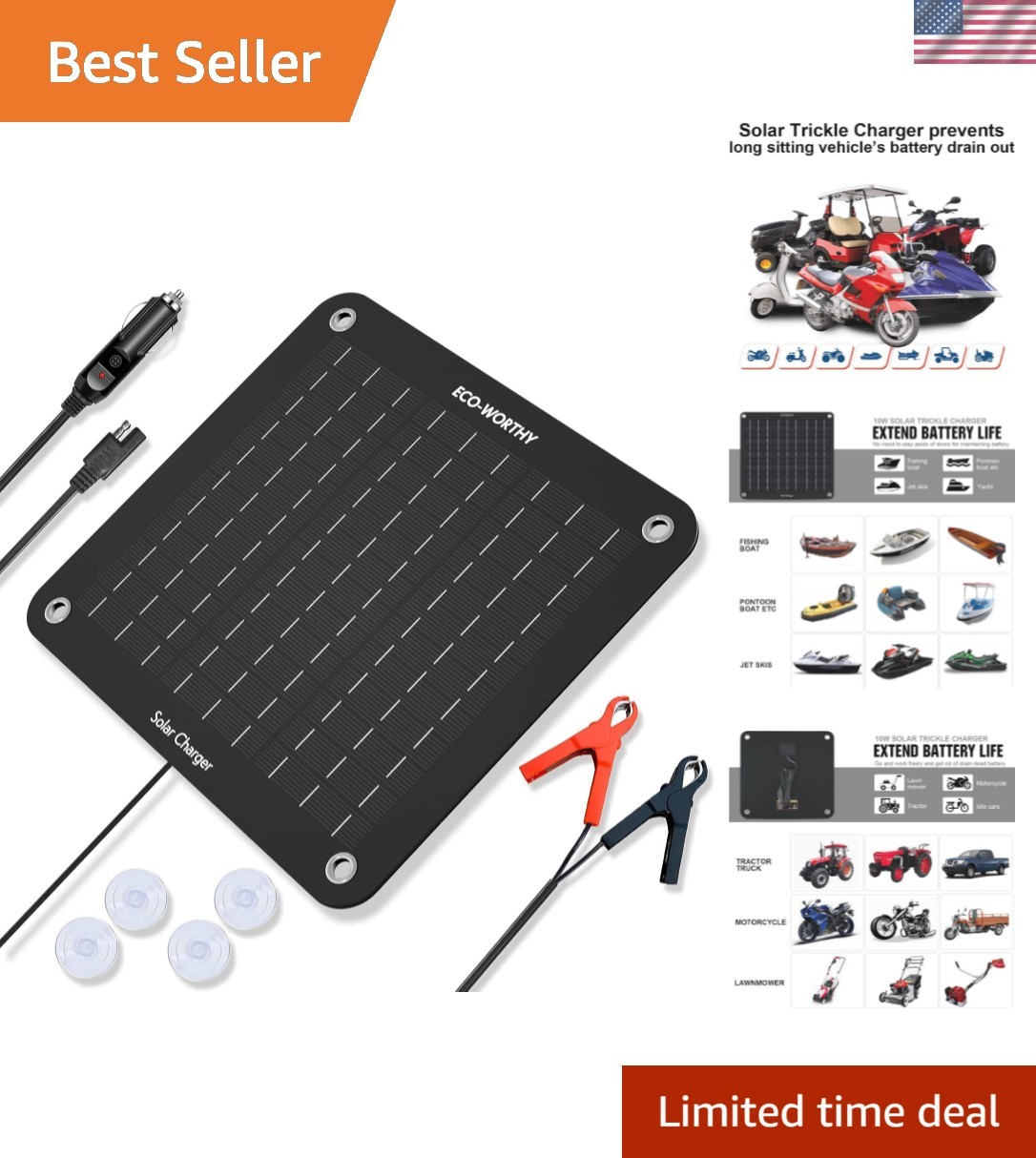 Portable 12V Solar Trickle Charger – Battery Maintainer for Cars, Boats, and RVs
