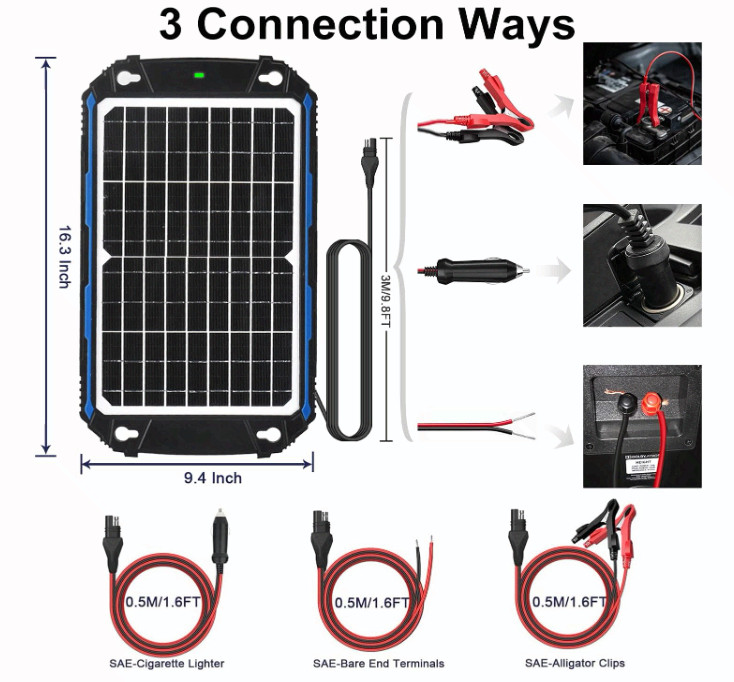 12W 12V Waterproof Solar Battery Charger with MPPT Controller