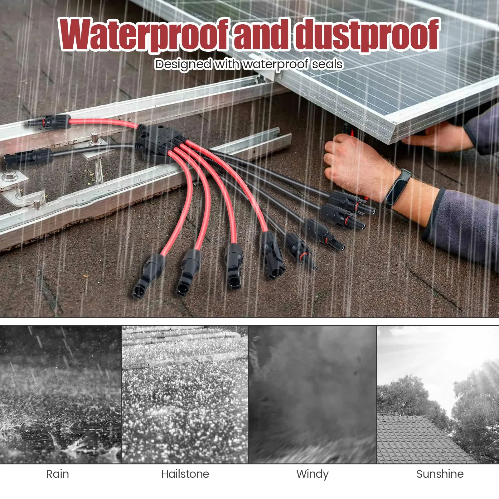 2/4PCS Solar Connectors Waterproof YShaped 5 Way Adapter Solar Cable Parallel Ad