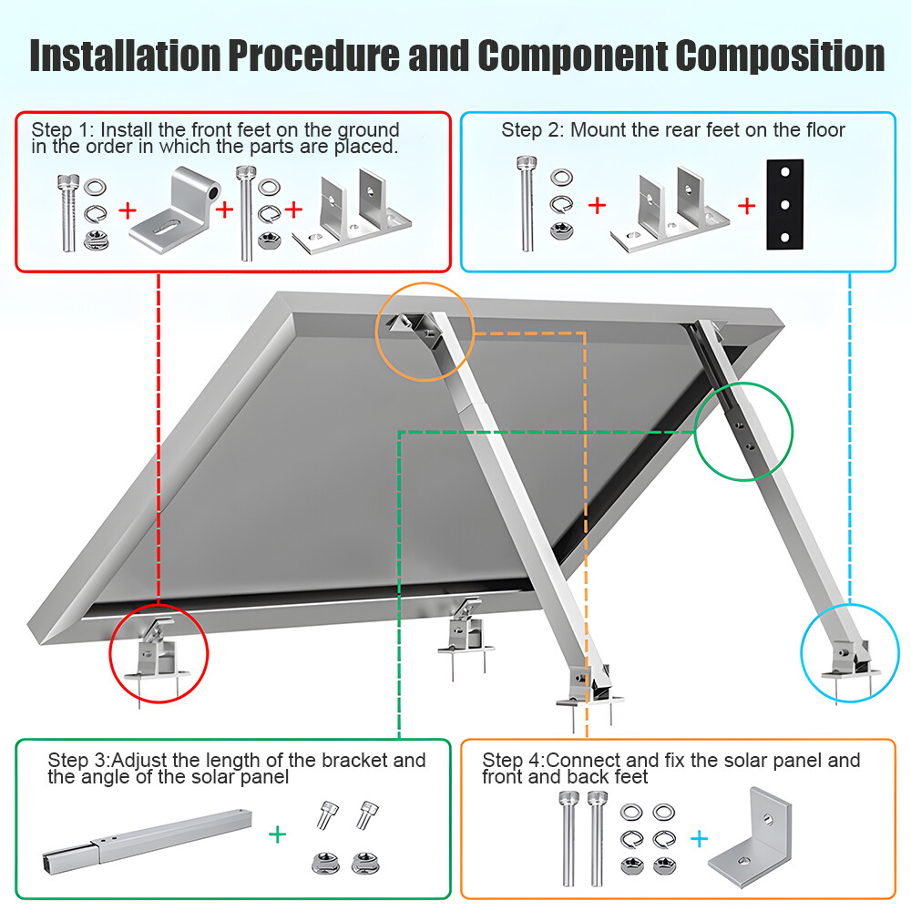 4/8x Adjustable Solar Panel RV Tilt Mount Brackets Flat Surface Frame Roof Boat