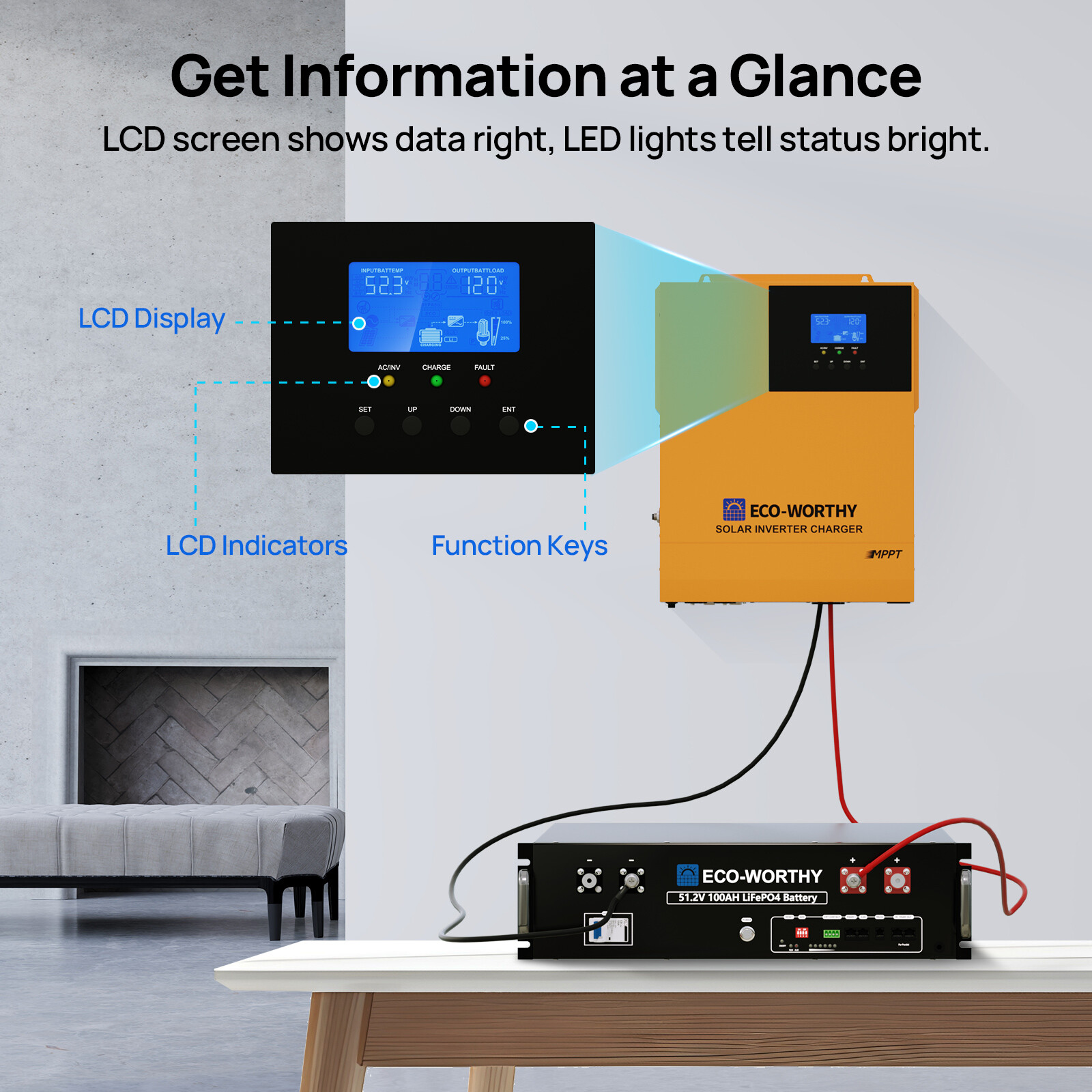 ECO-WORTHY 3500W 48V Solar hybrid Inverter MPPT 80A Controller for Solar Kit