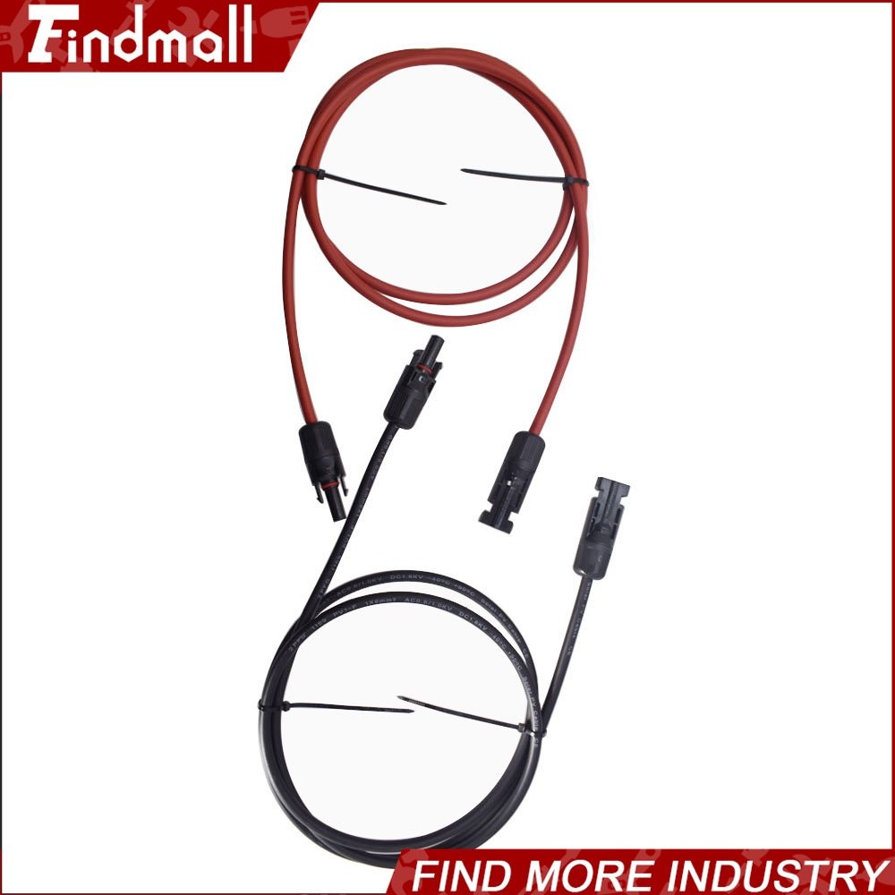 Findmall 1Pair 30FT Wire Connector Black + Red 12AWG Solar Panel Extension Cable