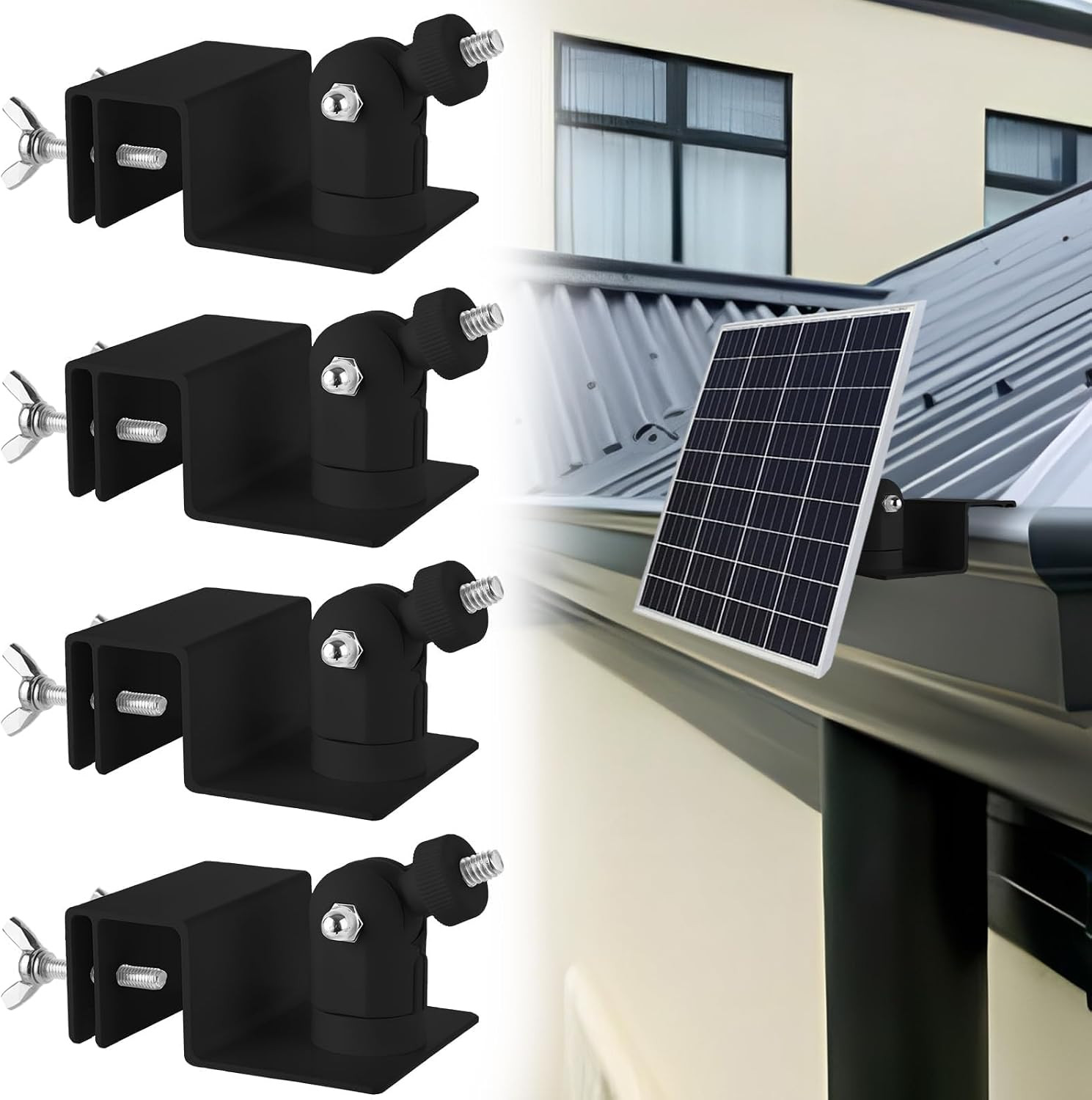 4 Pack Solar Panel Gutter Mount for Ring, Arlo, Blink Solar Panels, No-Drill Adj