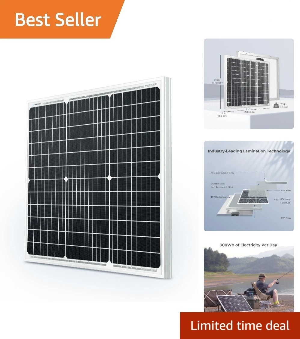 50W Monocrystalline Solar Panel – Efficient Power Charger for RV & Off-Grid