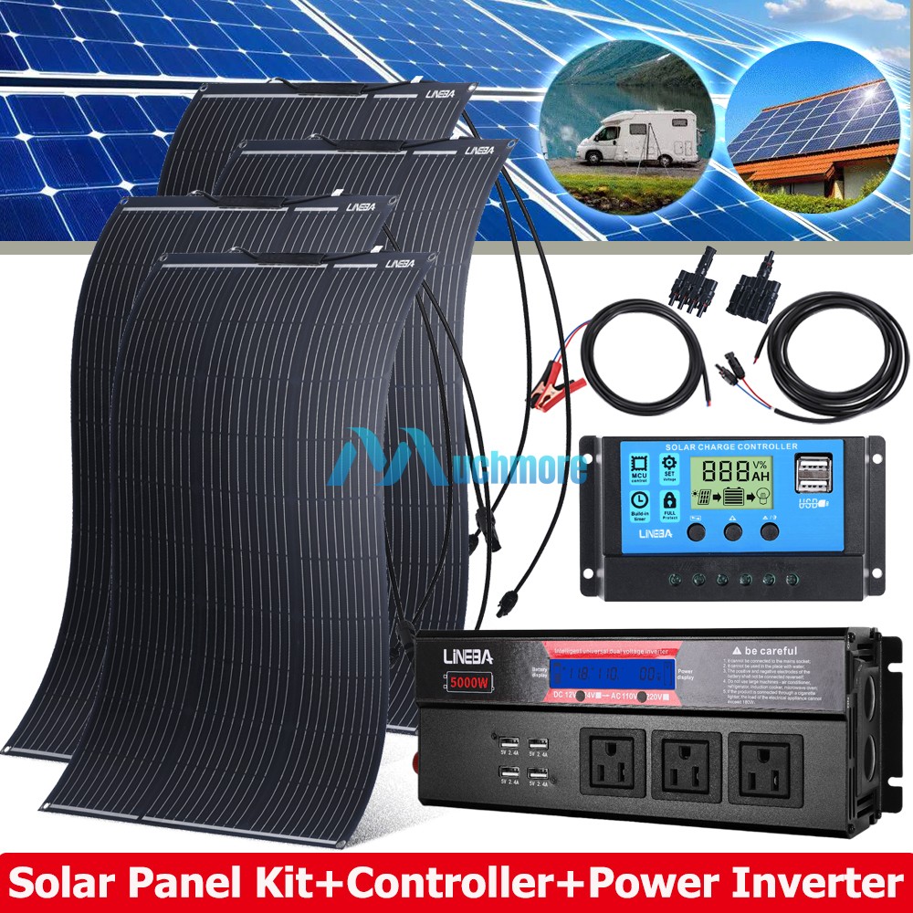 400W 12V Flexible Solar Panel Kit w/Controller & Inverter for RV Camping Rooftop
