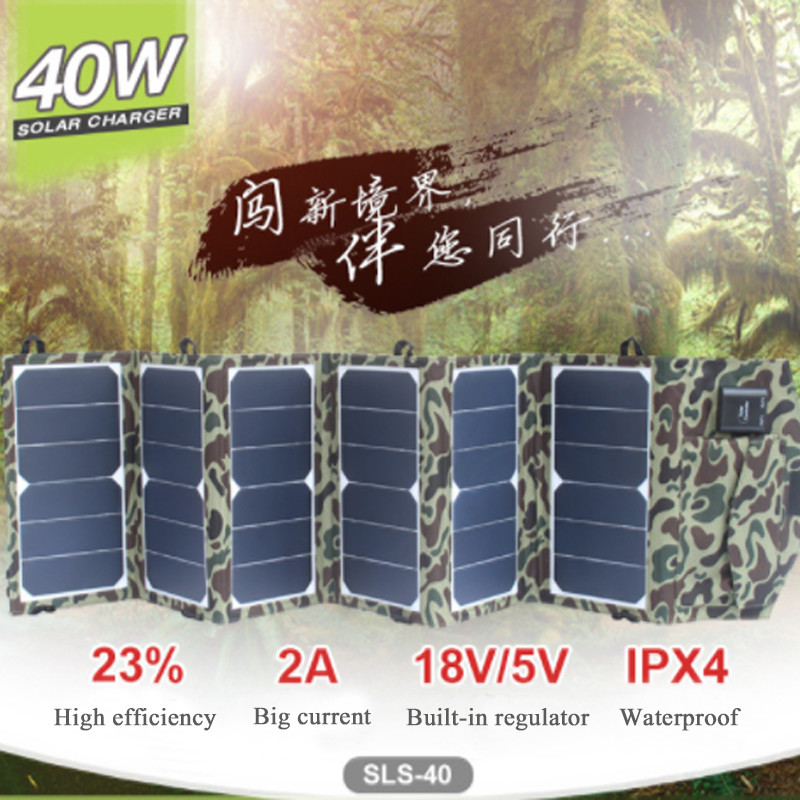 40W Portable Folding Solar Panel Charger 18V/5V for Phone Tablet 12V Battery
