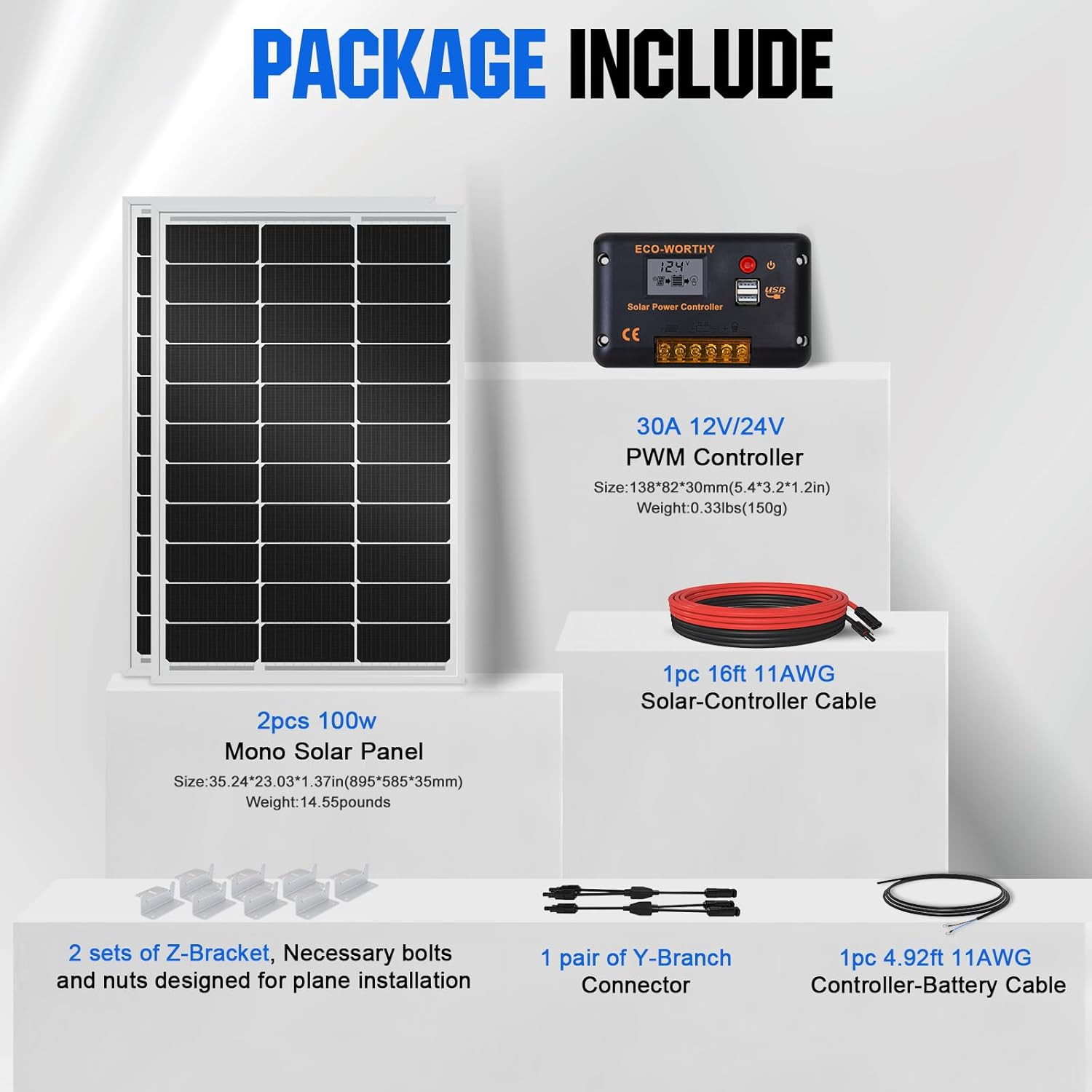 200 Watts 12 Volt/24 Volt Solar Panel Kit with High Efficiency Monocrystalline S