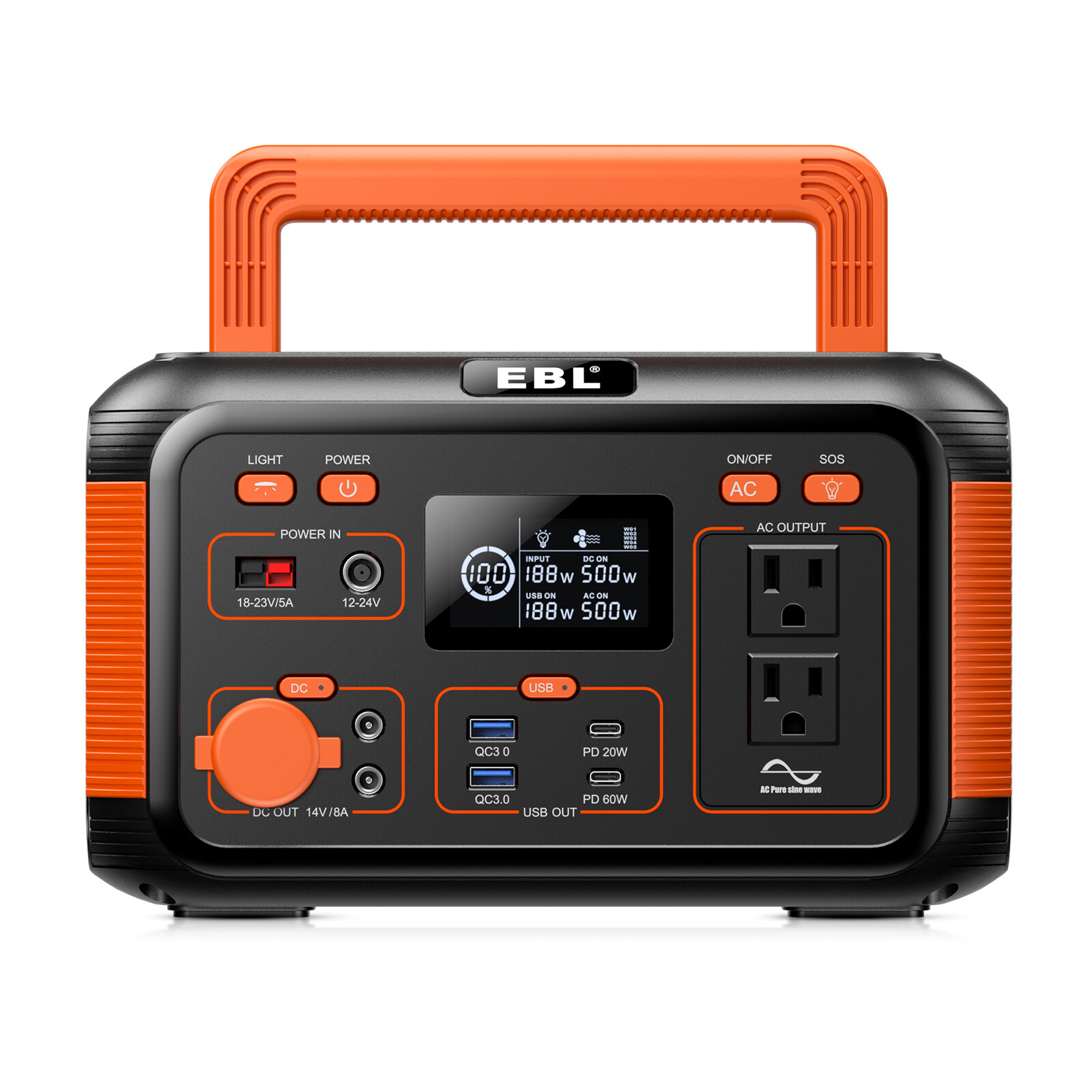 Portable Power Station 444Wh 500W AC USB Battery Charger Camping Solar Generator