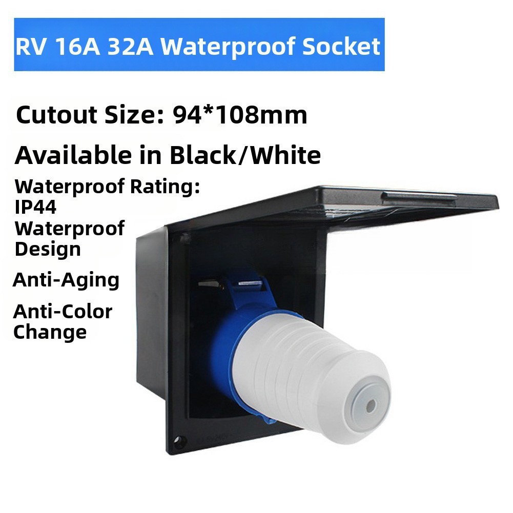 External Mains Socket 16A Waterproof for RV Trailers Campers IP44 Rated Cover