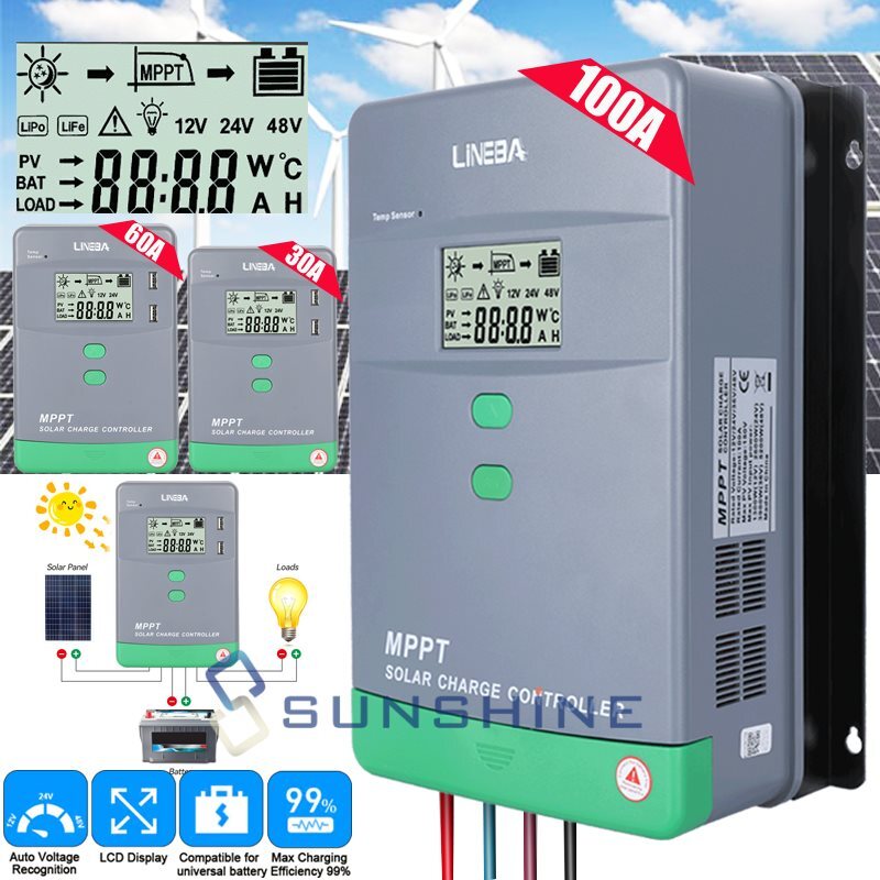 12/24V 10-100A MPPT PWM Solar Charge Controller Panel Battery Regulator Dual USB