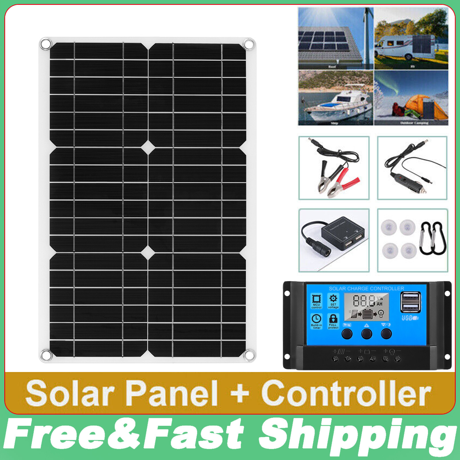 20W Flexible Solar Panel 12V RV Rooftop Camping Off-Grid Power+100A Controller