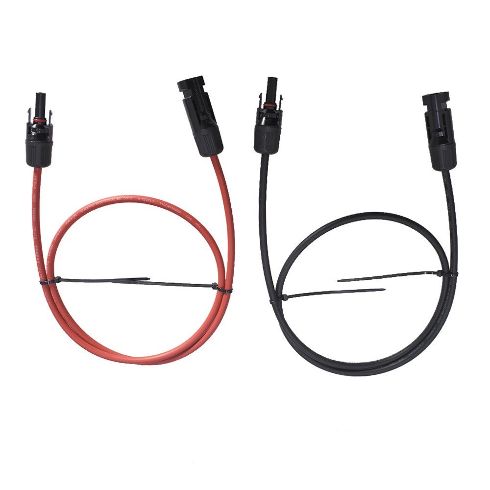 1 Pair 3 Feet Black + Red 10 AWG Solar Panel Extension Cable Wire Connector