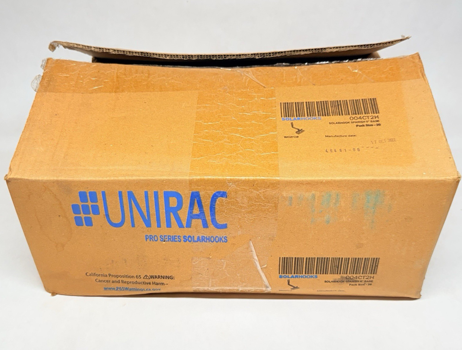 NEW (20-Pack) Unirac 004CT2H SolarHook w/ 9″ Base, for Spanish Tile, Stainless
