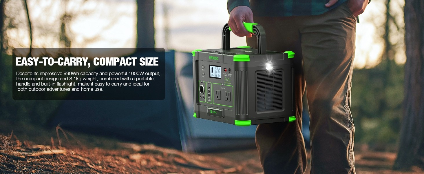 1000W Portable Power Station Multiple Ports for Camping Home Backup RV Off-Grid