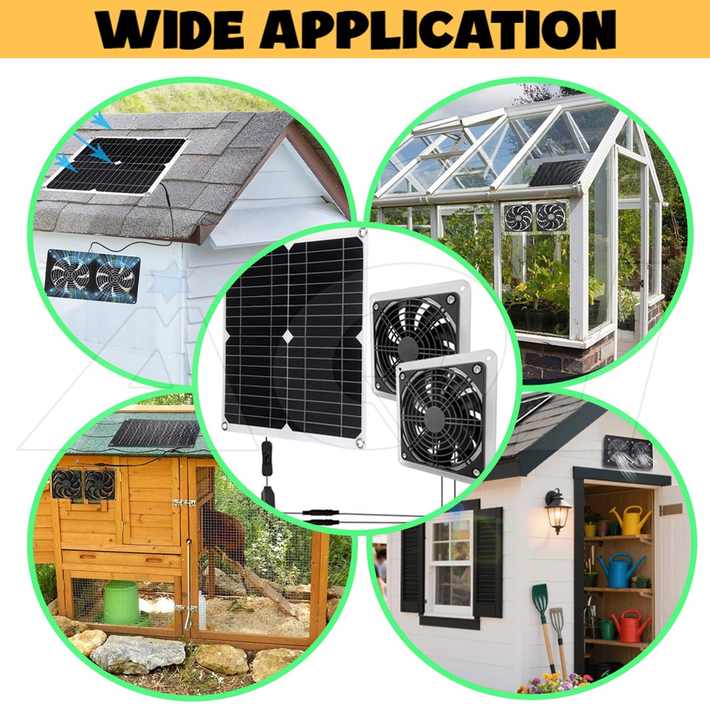 Solar Powered Fan 30W Solar Panel Waterproof Exhaust Fan for Chicken Coop Pet
