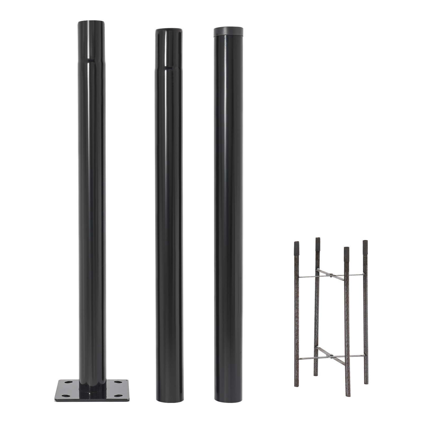 3m/10ft Black Galvanized Steel Parking Lot Lighting Post W/ Ground Cage Outdoor