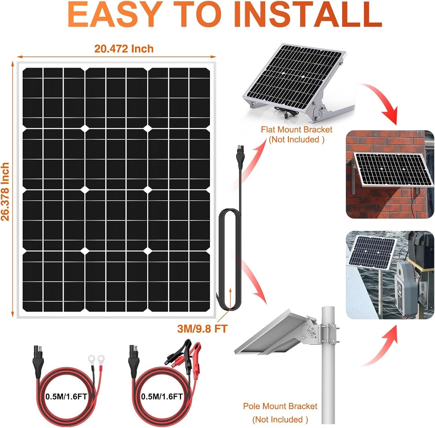 50W Solar Panel Kit with 10A Controller for RV, Boat, and Off-Grid Use