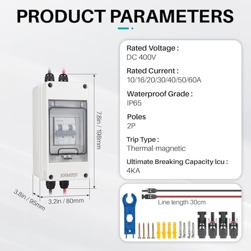 Solar Panel Disconnect Switch 50A 400V DC/AC PV Disconnect Box Outdoor 50 Amps