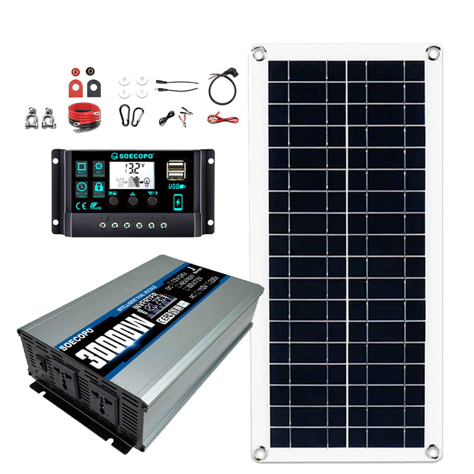 30000W Solar Power System | SOECOPO 200W Panel + Controller Inverter