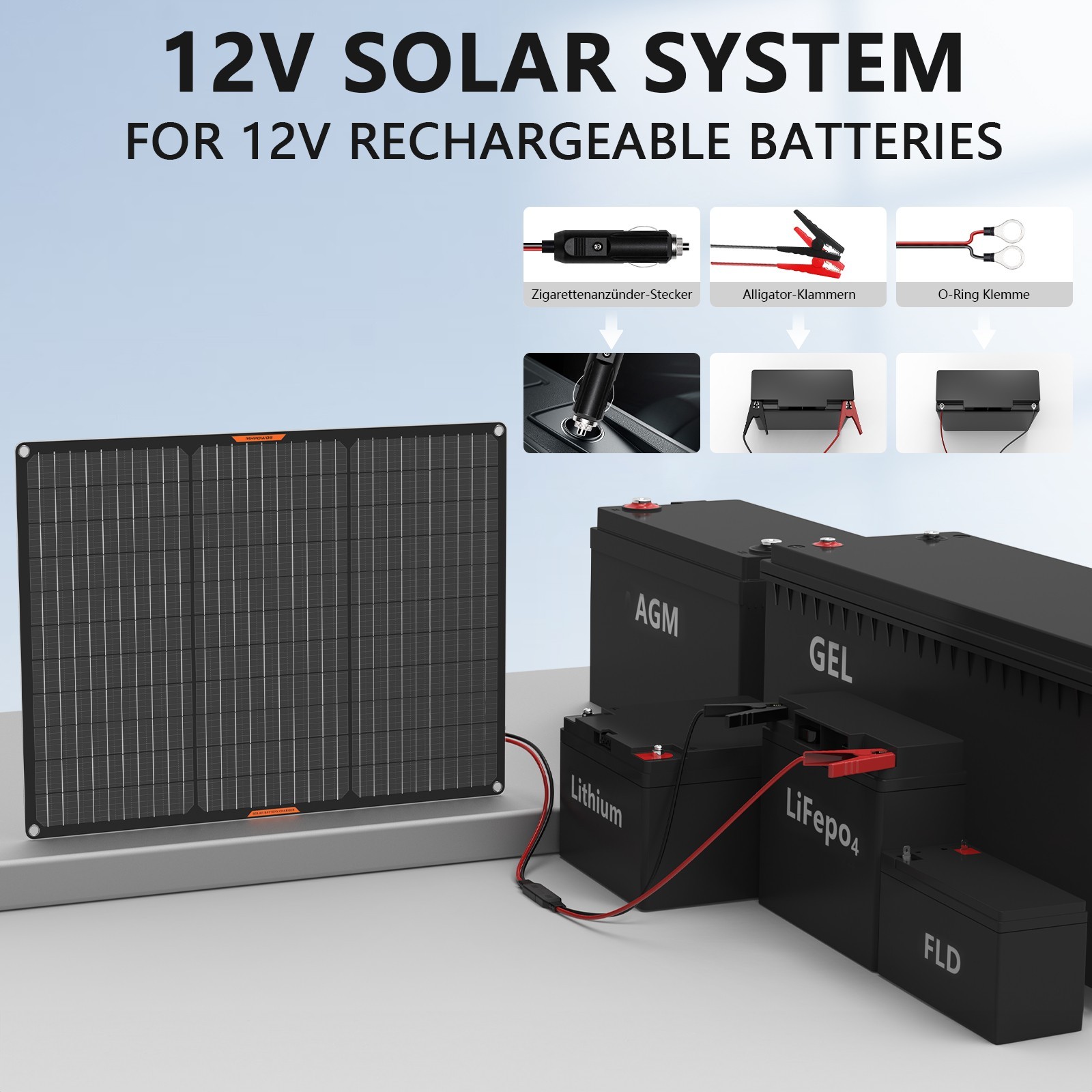 MHPOWOS 12V Solar Panel Battery Charger Maintainer 10W 20W 30W 50W Solar Charger