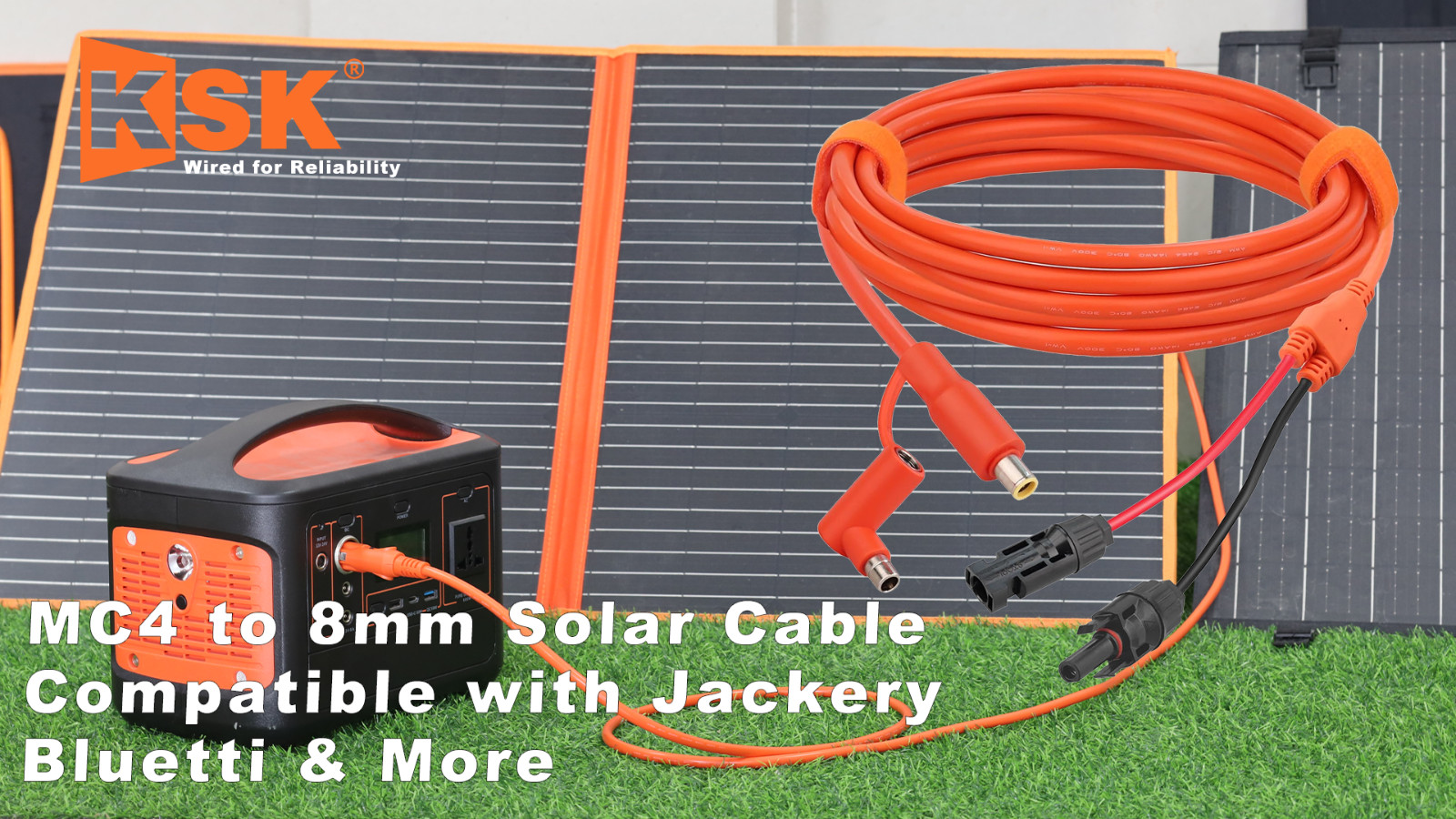 MC4 Solar Cable 14AWG 6.6FT with DC 8mm Adapter for Portable Power Stations & So