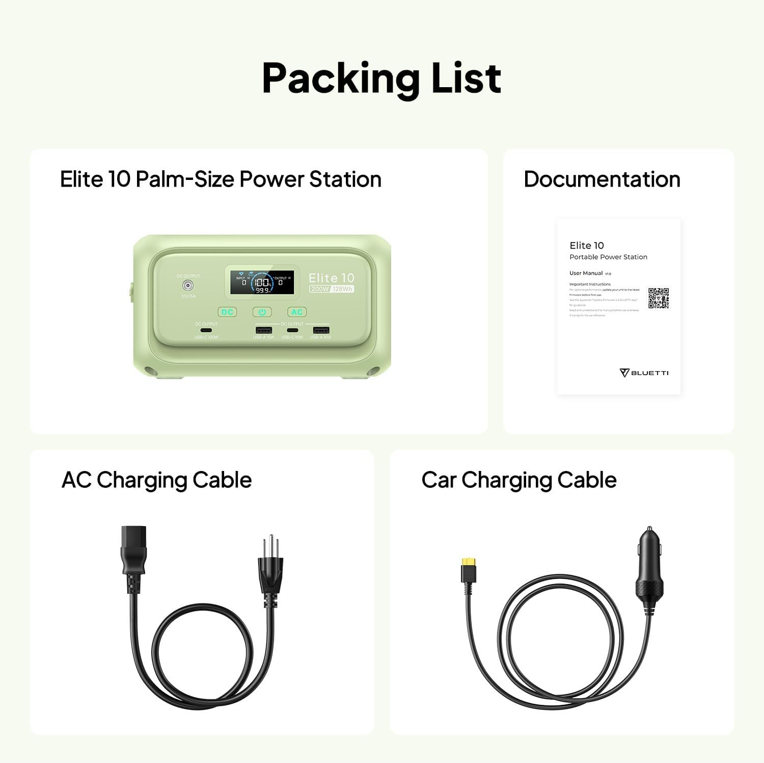 Elite 10 Mini Portable Power Station, 128Wh Lifepo4 Battery with 200W AC Outlet,