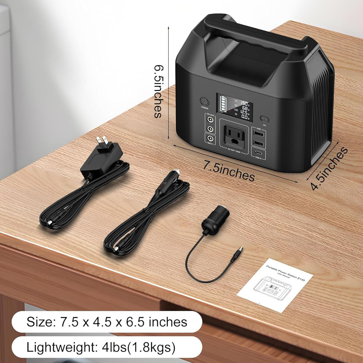 Portable Power Station 150W LiFePO4 Battery Solar Generator + 5W LED Light Bulb