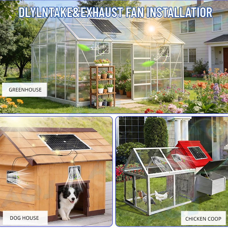 Waterproof 30W Solar Panel with 2 Fans Kit For Chicken Coops Sheds Pet Houses