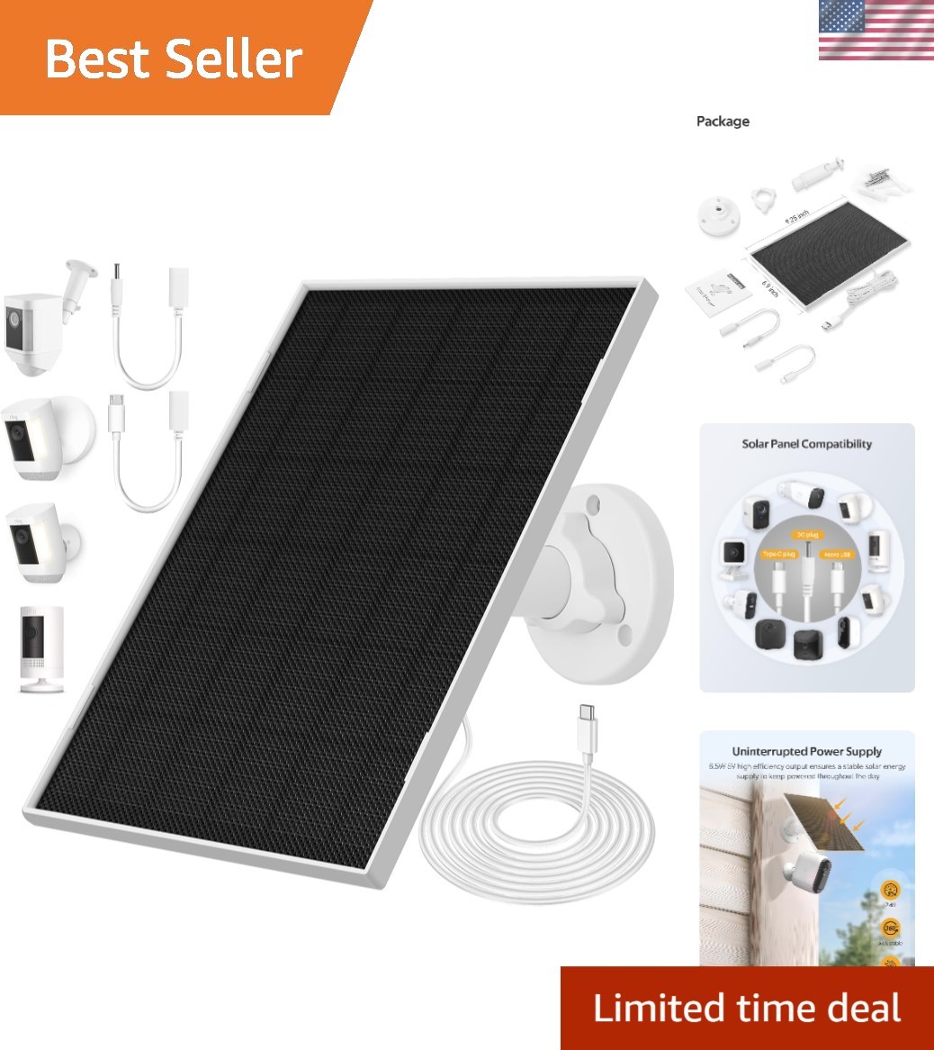 Versatile 6.5W Solar Charger for Security Cameras with Type-C & Micro USB Ports