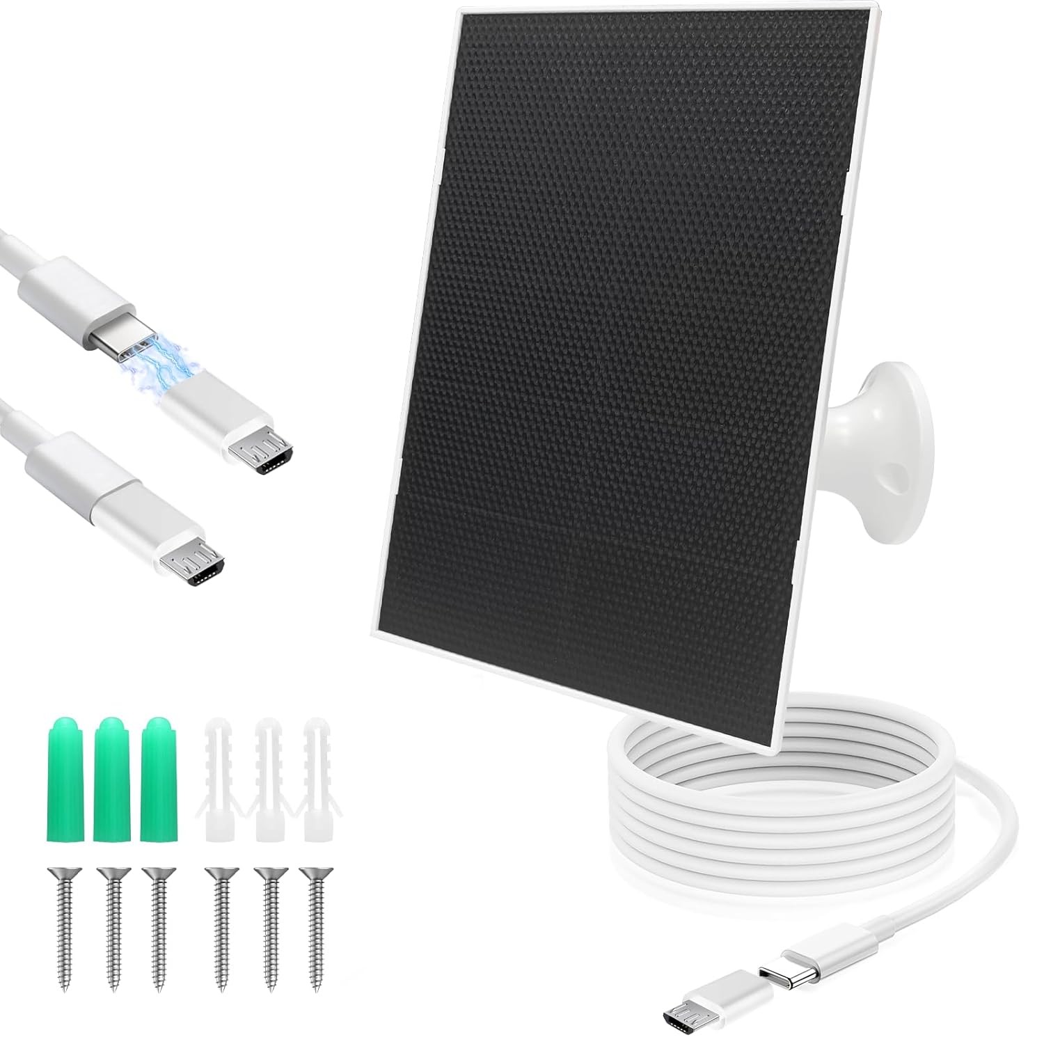 4W Solar Panel Charger for Security Camera White Type C & Micro Rechargeable