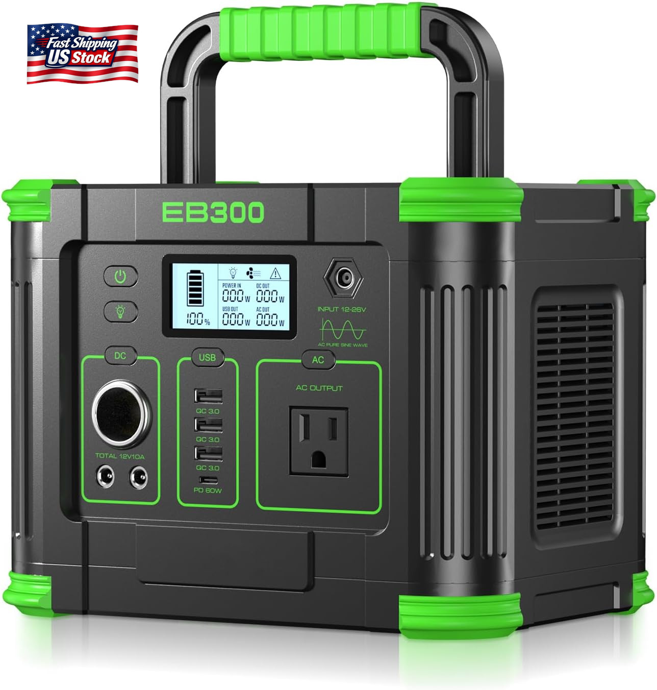 Portable Power Station 330W, GRECELL 288.6Wh Solar Generator with 60W USB-C PD O