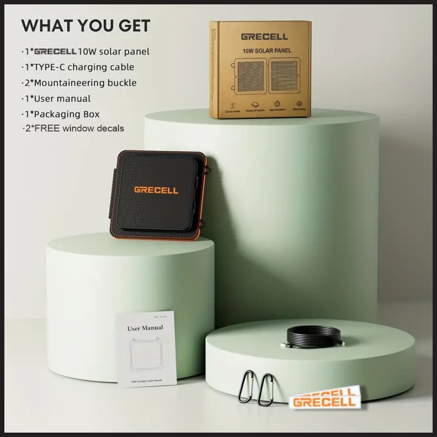 GRECELL 10W Portable Solar Charger | Foldable Monocrystalline Panel with USB A&C