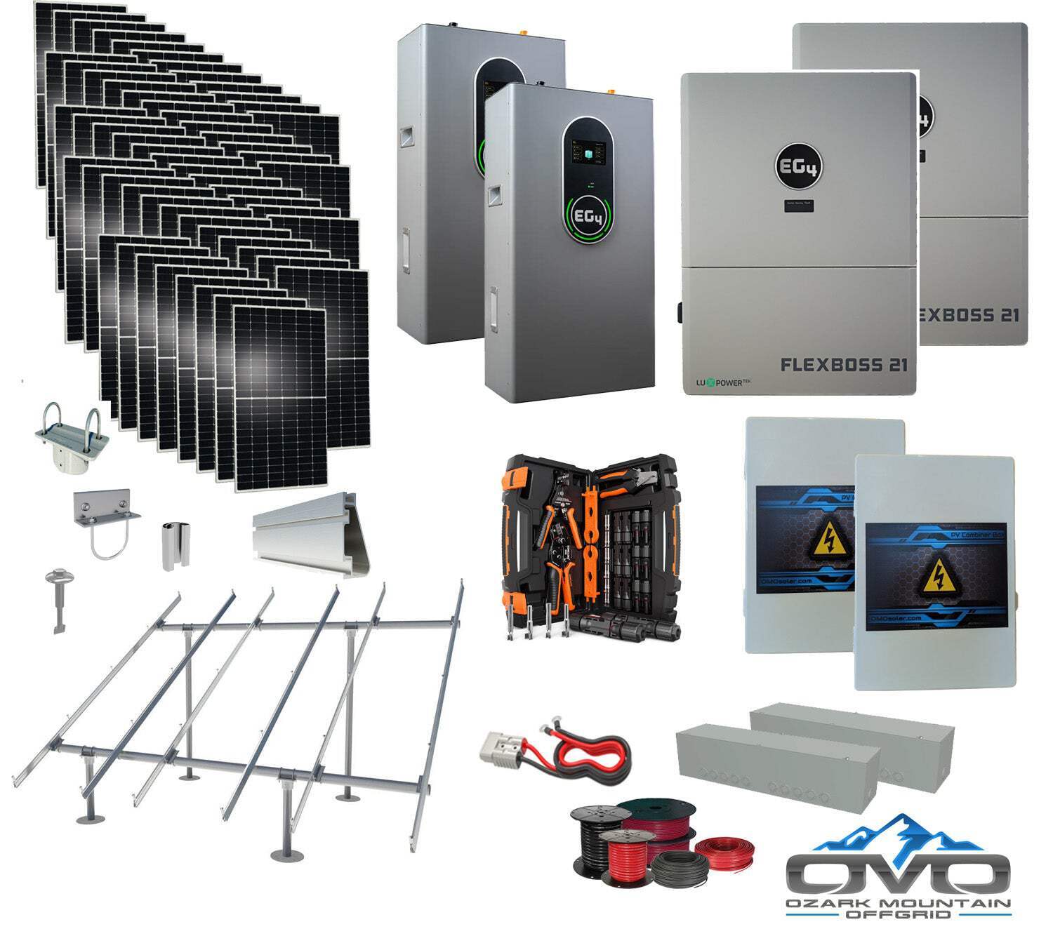 30KW Complete Offgrid Solar Kit + EG4 FlexBOSS21 + 2x 14.3KW 48V EG4 Lithium Ind
