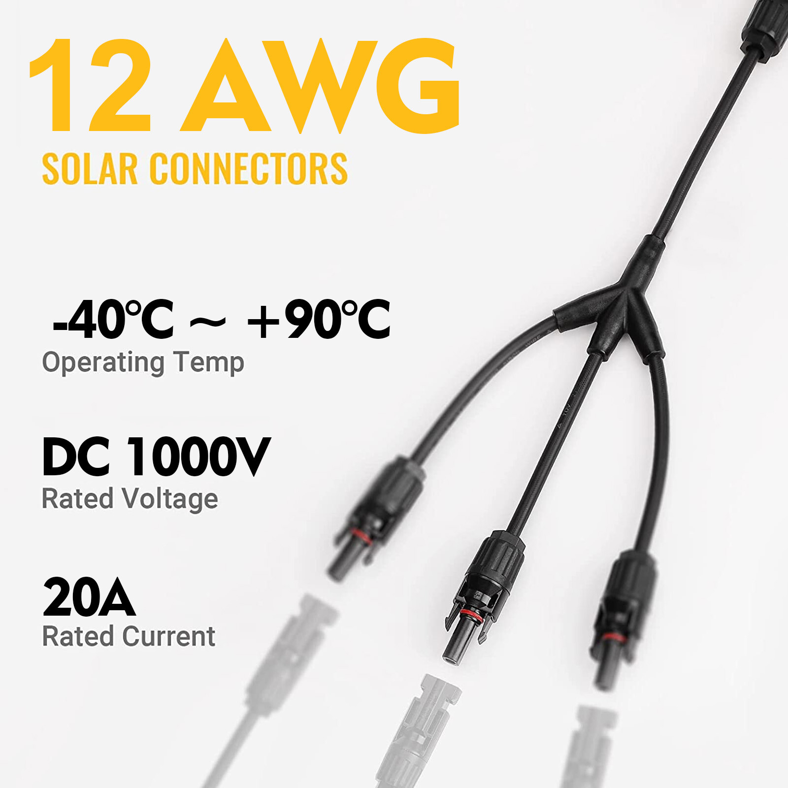 Solar Connectors Parallel Adapter Cable Wire Plug Kit for Solar Panel Y Branch