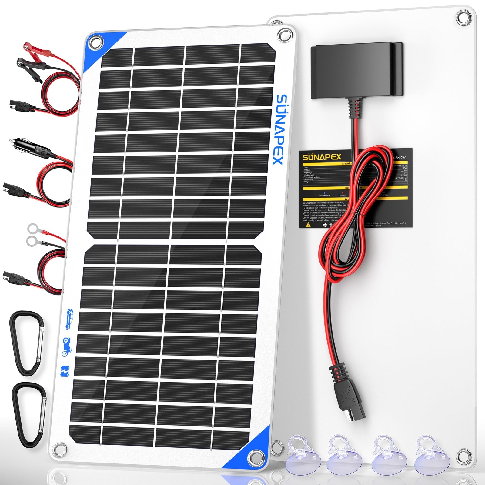 SUNAPEX 12V 10 Watt Solar Trickle Charger Maintainer – Waterproof Solar Power…