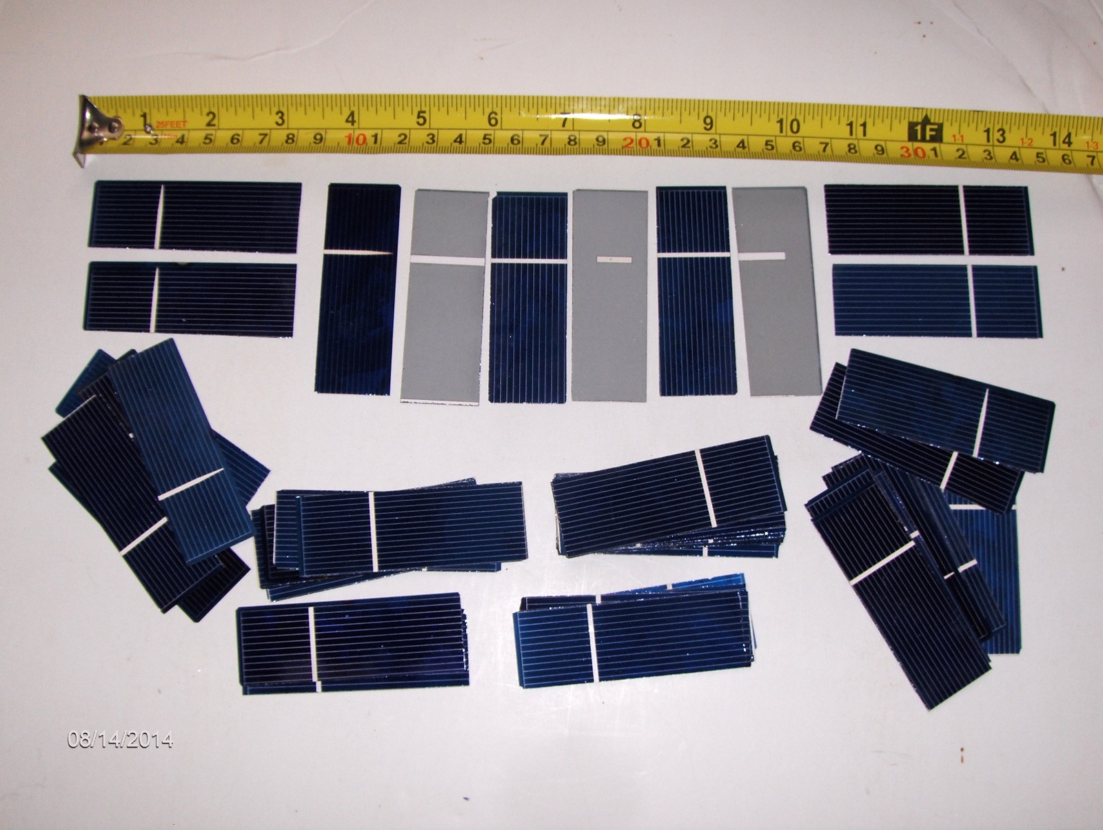 45 1″ x 3″ solar cells .5 V x .5 A = 9 watt panel using 36 great mini panel