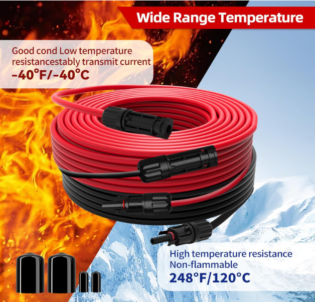 10AWG Solar Extension Cable 50FT Red & Black w/ MC4 Connectors