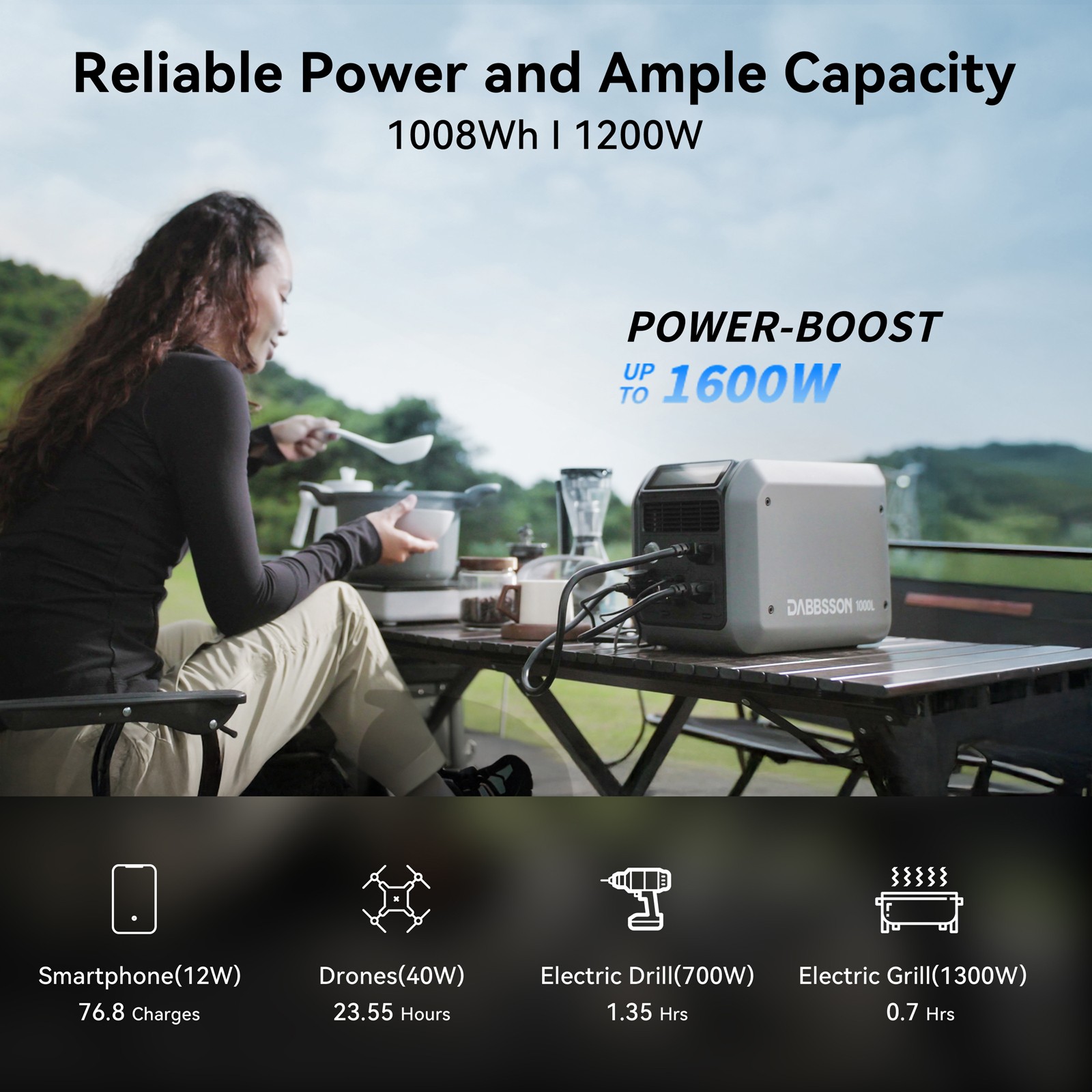Dabbsson 1008Wh 1200W Portable Power Station Solar Generator for Camping Home US