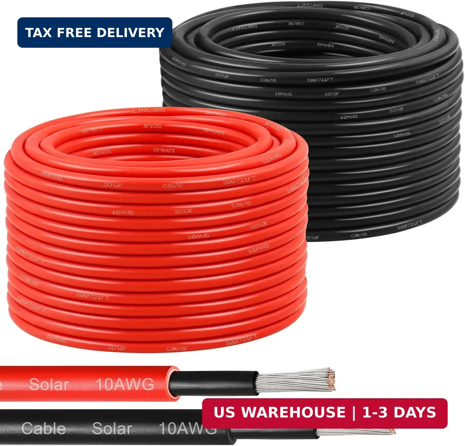 Solar Panel Wire 10 AWG(6mm²) – Solar Extension Cable 100Ft Black & 100Ft Red 10