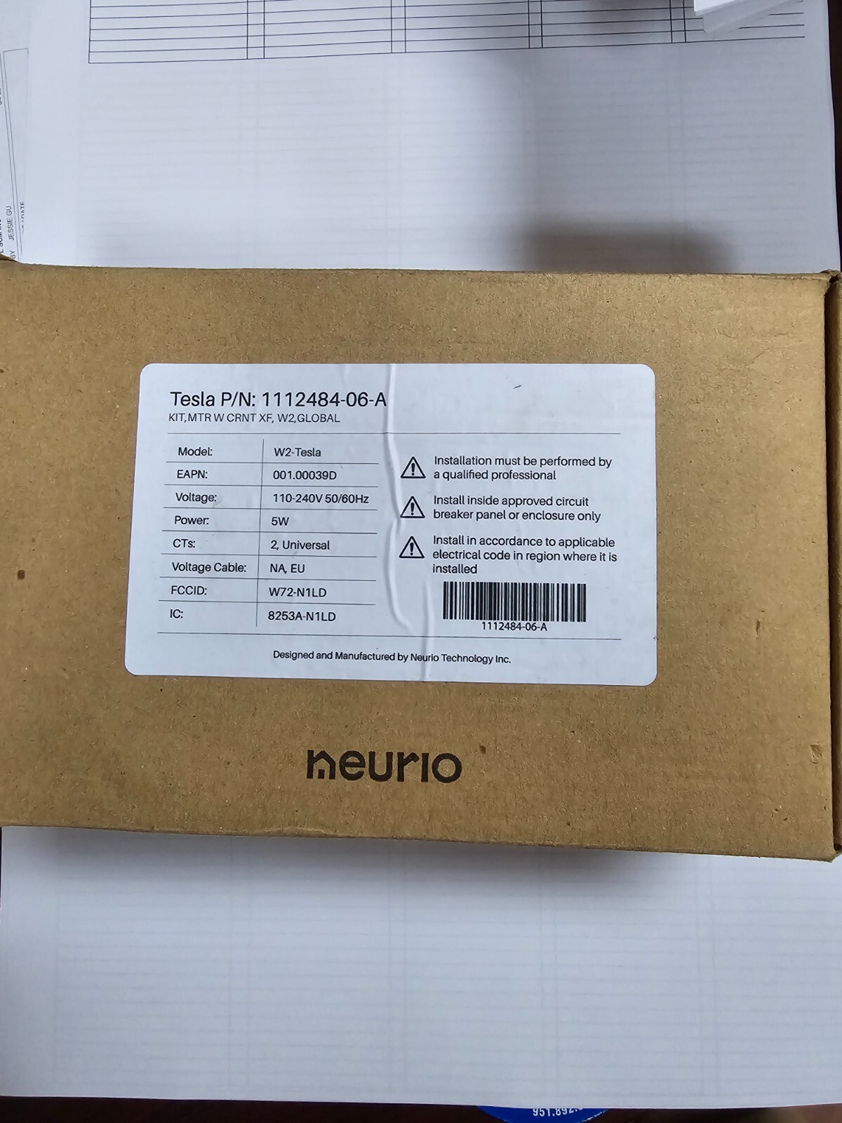 Tesla Neurio W2 Meter Kit, 110-240VAC, 200Amp CT – NEW In Box